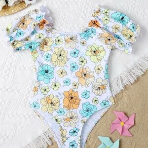 Floral Puff Sleeve Swimsuit